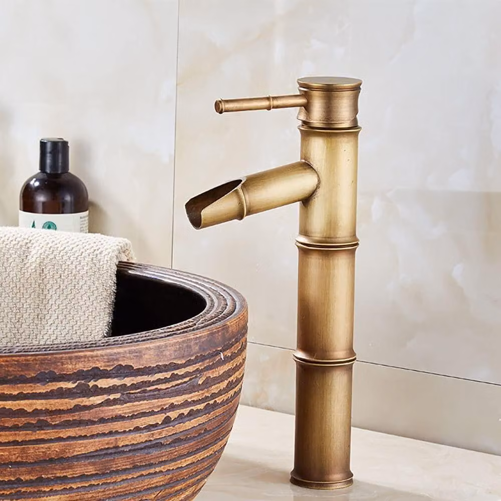 Rubinetto da bagno in ottone anticato, monocomando, con miscelatore per acqua calda e fredda