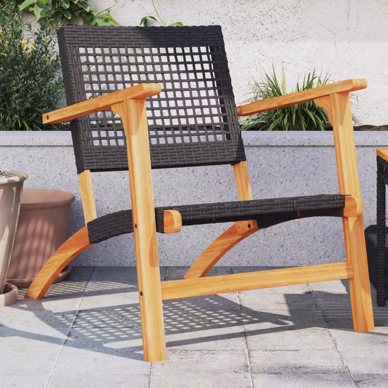Set di 2 sedie da giardino vidaXL in polyrattan e legno di acacia nero e marrone con braccioli