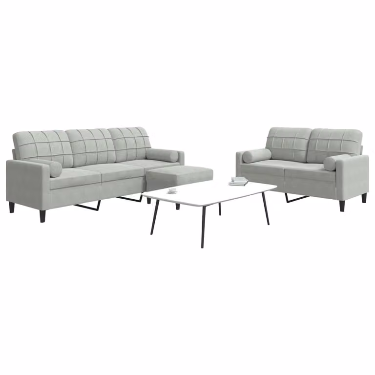 Set di Divani 3 Pezzi vidaXL in Velluto Grigio con Pouf e Cuscini per Soggiorno