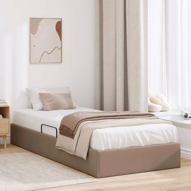 Letto ottomano moderno vidaXL in pelle sintetica beige con base a sollevamento L/P/H: 193 x 90 x 140 cm