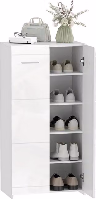 Scarpiera Xylo con ripiani regolabili e ante a battente, bianco lucido, L: 108 cm, H: 36 cm, P: 36 cm – 1