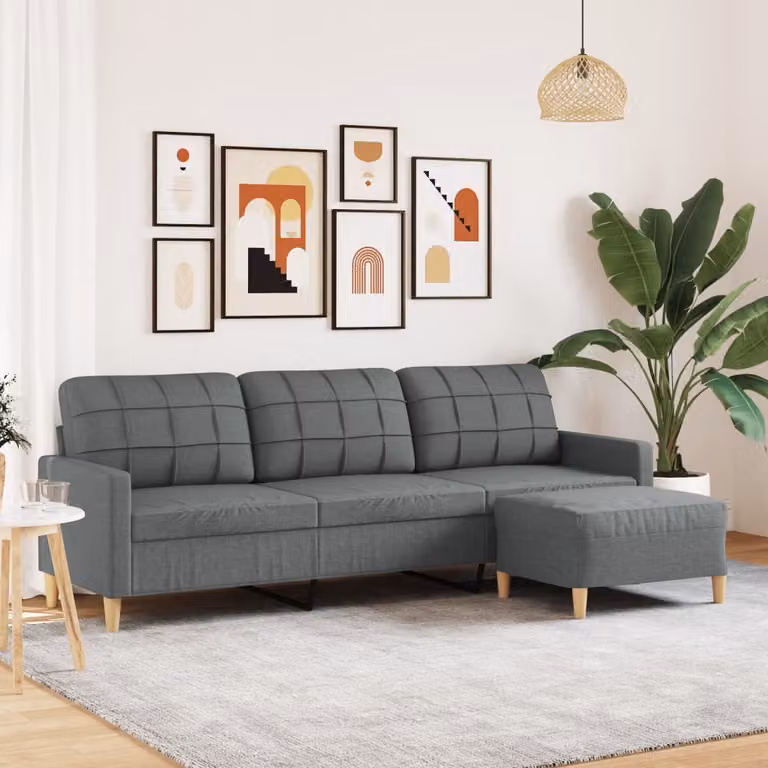 Maison Exclusive - Divano a tre posti con poggiapiedi, grigio scuro, 210 cm, tessuto