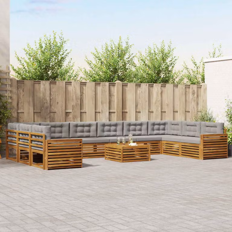 Set di divani da giardino vidaXL 11 pezzi in legno di acacia, Grigio e Marrone