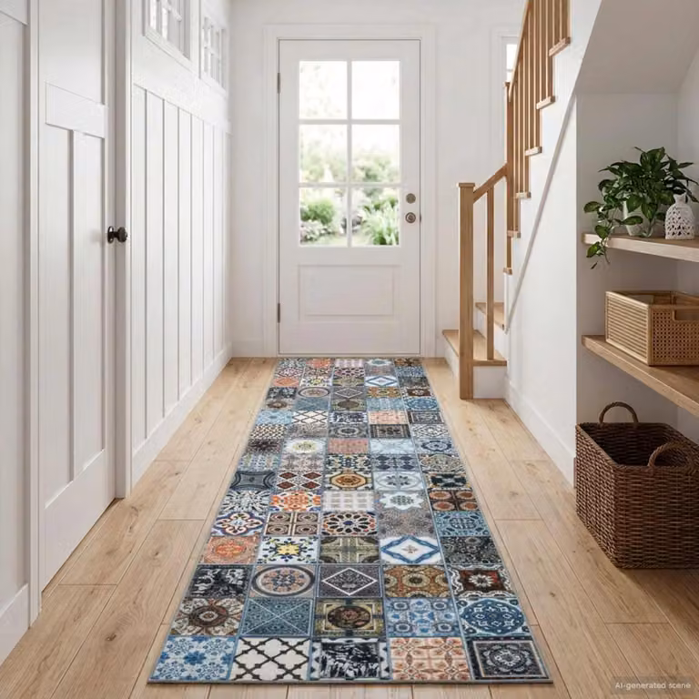 Tappeto Runner vidaXL ORIZ Blu con Design Geometrico Moderno in Poliestere