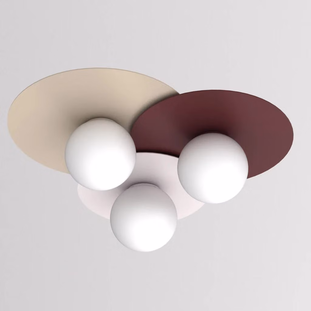 Lampada da soffitto Flat Luminex moderna in metallo e vetro con 3 luci E27 beige e rosso – 2
