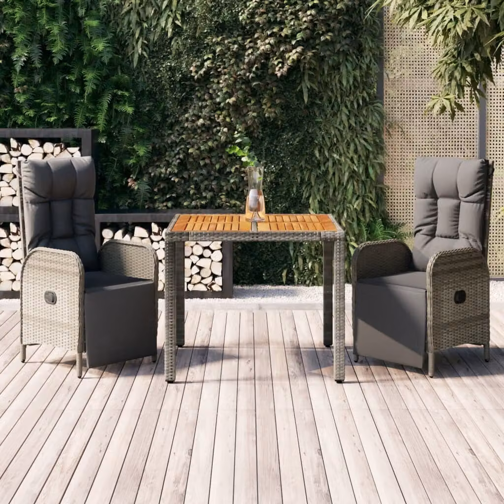 Maison Exclusive - Set da pranzo da giardino 3 pezzi con cuscini grigio in polyrattan