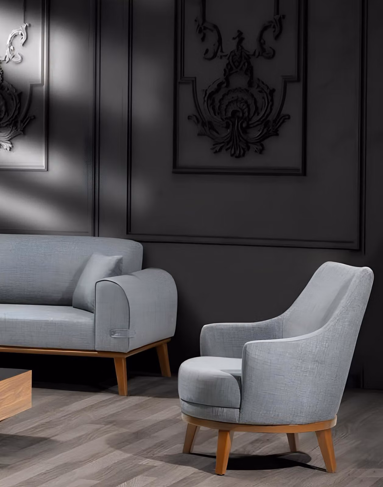 Sessel 1 Sitzer Sofas Stoff Wohnzimmer Holz Textil Möbel Einsitzer Lehnstuhl
