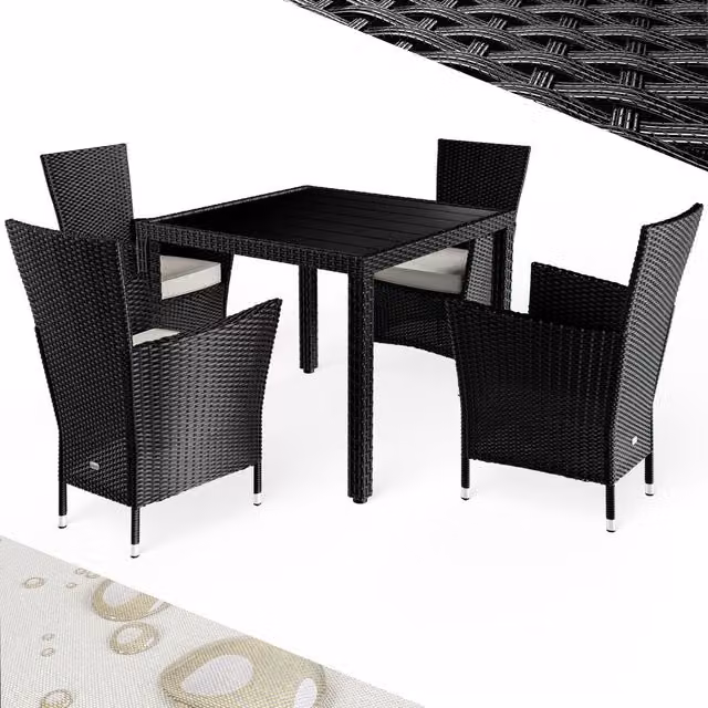 Set da giardino Riga Casaria composto da 5 pezzi in polyrattan nero