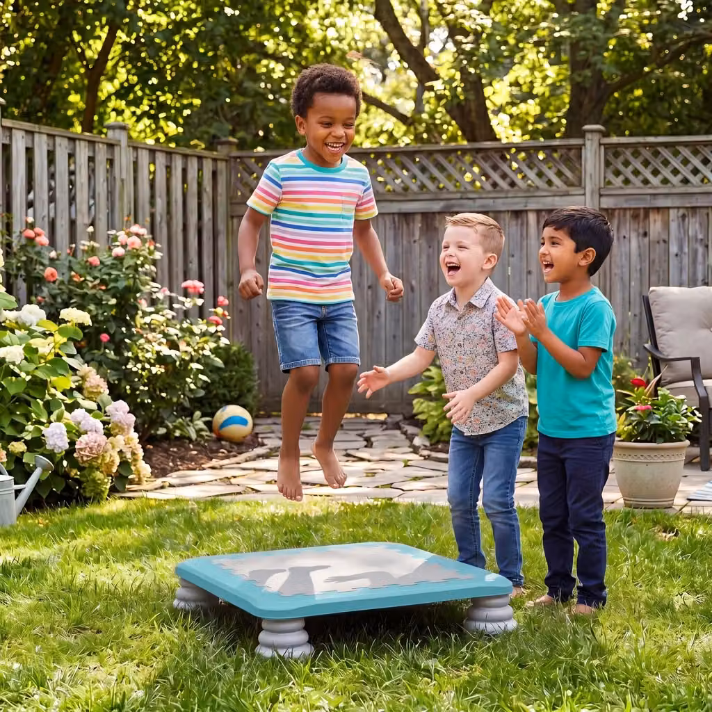 Mini trampolino elastico DESIGN IN blu con piedini ammortizzanti in schiuma e plastica per attività sensoriali e motorie – 2