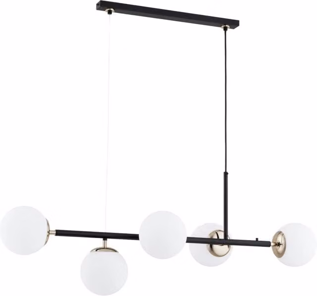 Lampadario a sospensione Alfa DANSA con sfere in vetro bianco, nero e oro, dimmabile, 5xE14