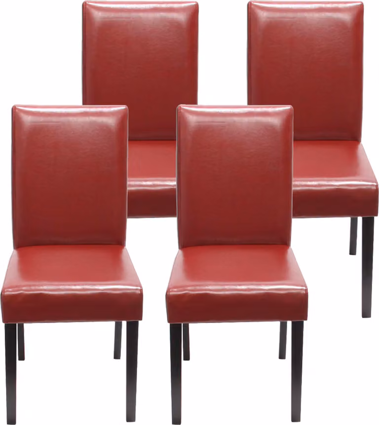 set di 4 sedie per sala da pranzo Sedia da cucina Littau certificata  ~ Pelle finta, gambe rosse scure