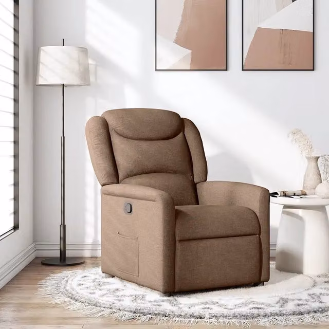 Poltrona reclinabile relax vidaXL in tessuto marrone con braccioli e leva manuale – 1