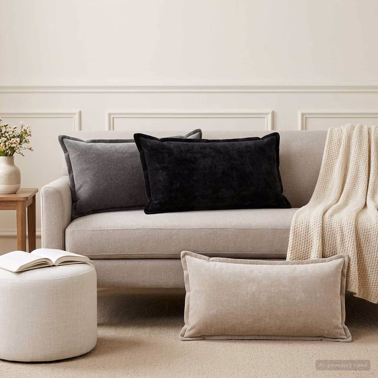 Set di 2 federe vidaXL HOUTEN in tessuto chenille grigio, L 40 cm x P 80 cm