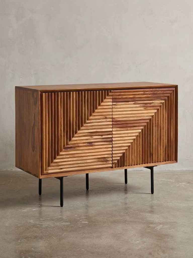 Credenza 100x71x40 cm Legno massello di sheesham / metallo Credenza, cassettiera con due ante, cassettiera in legno moderno, mobile da soggiorno