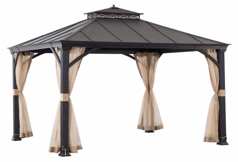 Gazebo con tetto in acciaio antracite Pasu 300 x 300 cm
