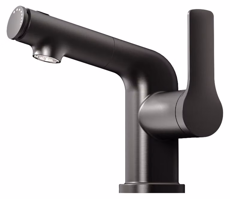 Miscelatore monocomando grigio antracite per lavabo, con funzione estraibile, 2 getti e attacco da 3/8"