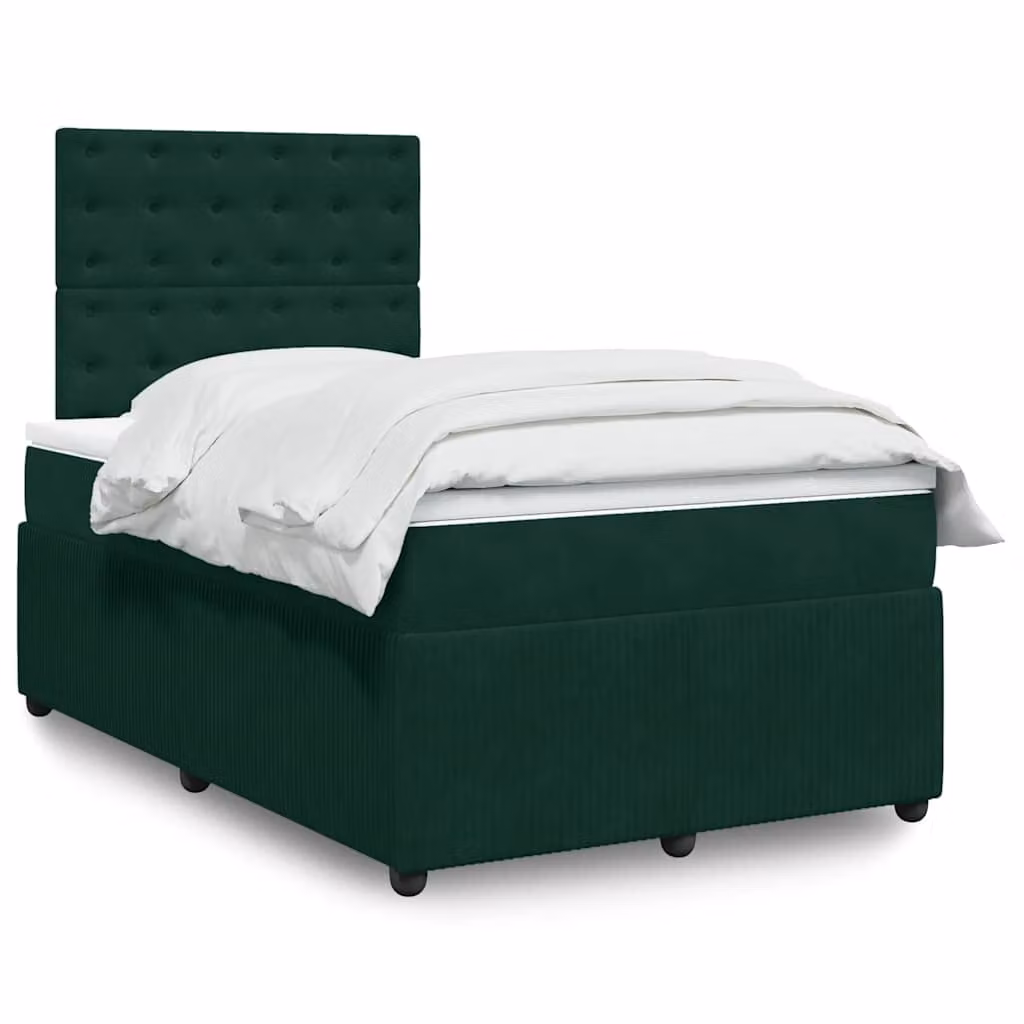 vidaXL Giroletto a Molle con Materasso Ibrido in Velluto Verde Scuro L/P/H: 120 x 200 cm – 1