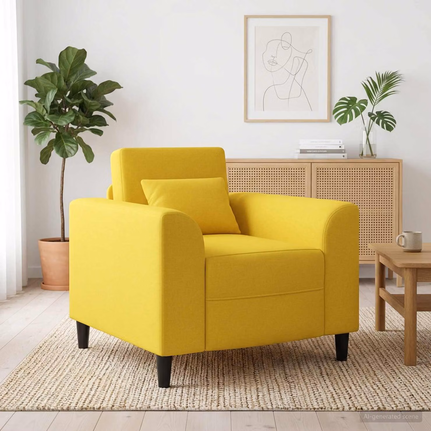 Poltrona moderna vidaXL in tessuto giallo con braccioli e imbottitura in schiuma