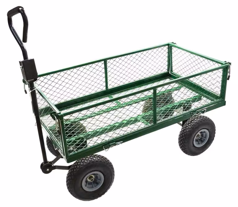 Carrello da trasporto a mano con sponde ribaltabili max 350 kg, per giardino campagna, verde