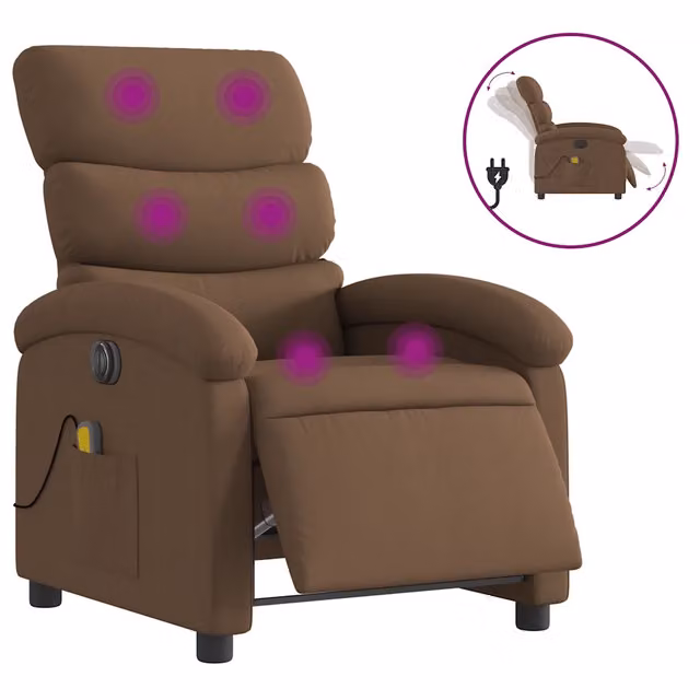 Poltrona Massaggiante | Sedia Relax Reclinabile Elettrica Marrone in Tessuto