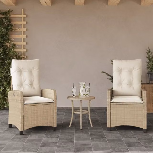 Set di 2 sedie reclinabili da giardino vidaXL in polyrattan beige con cuscini in tessuto e poggiatesta regolabile