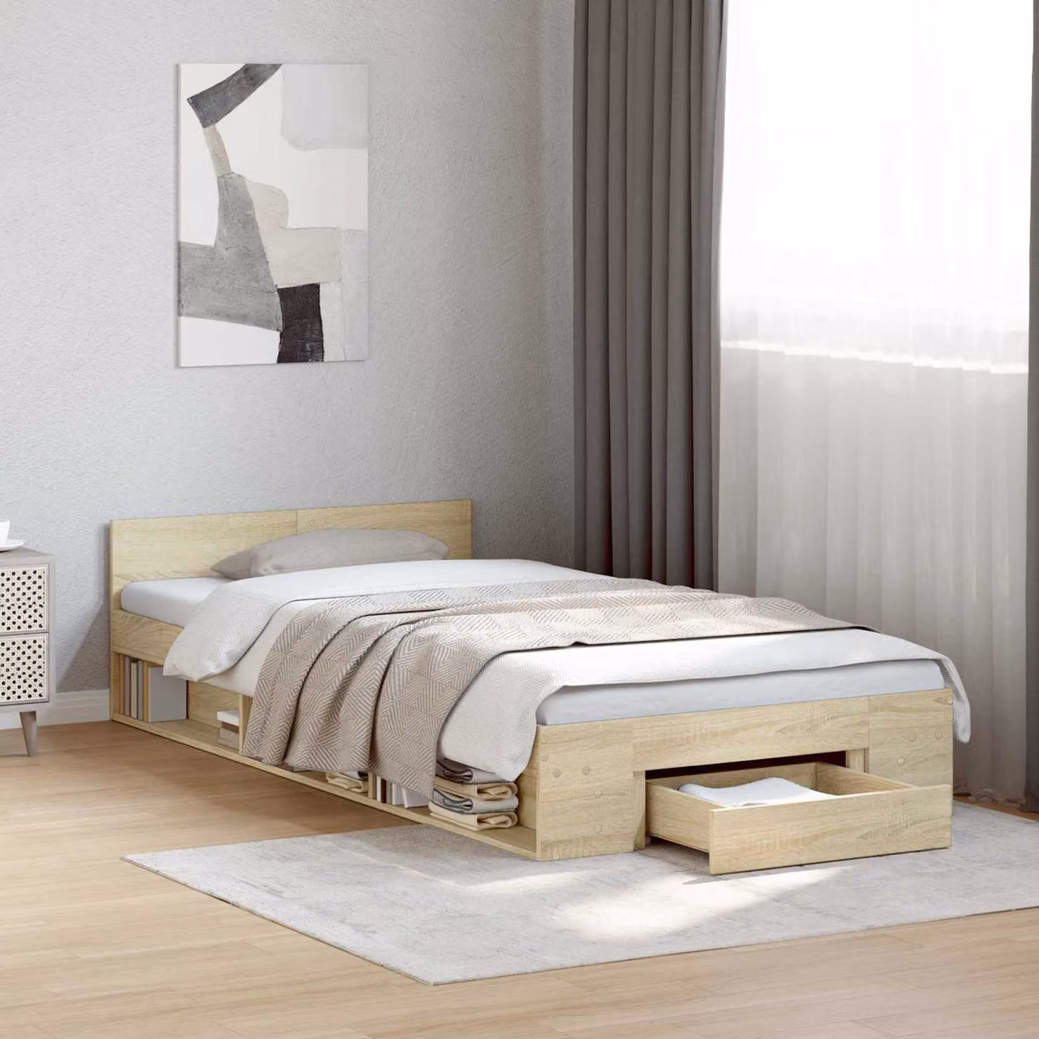 vidaXL Telaio del letto con cassetti Rovere Sonoma, L 80 x P 200 cm
