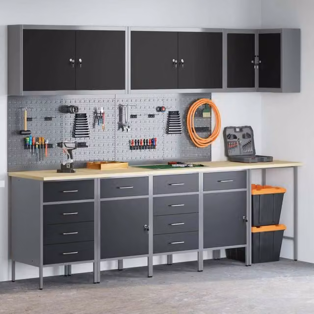 Set di mobili da lavoro con cassetto 12 pz Nero e Grigio 3321510