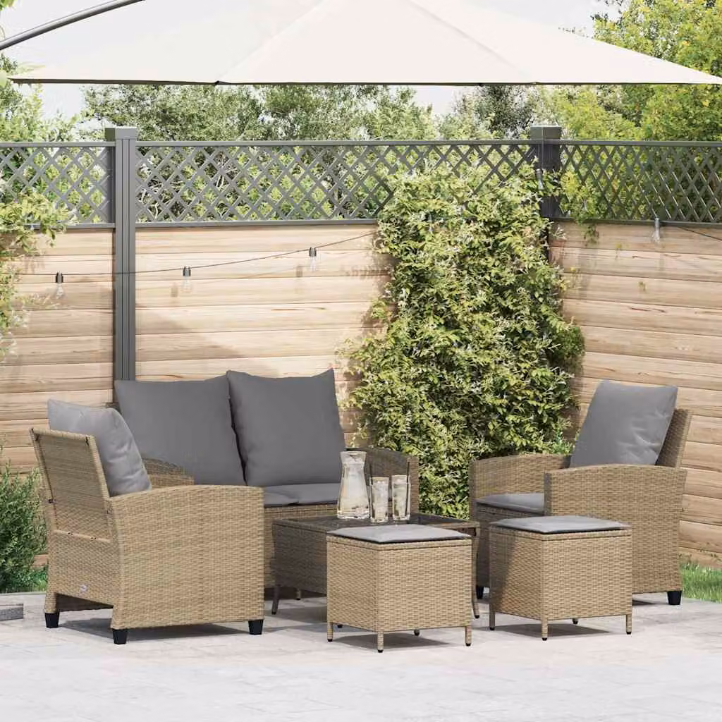 Set Divano da Giardino vidaXL 6 pz in Polyrattan Beige con Cuscini e Tavolino da Esterno