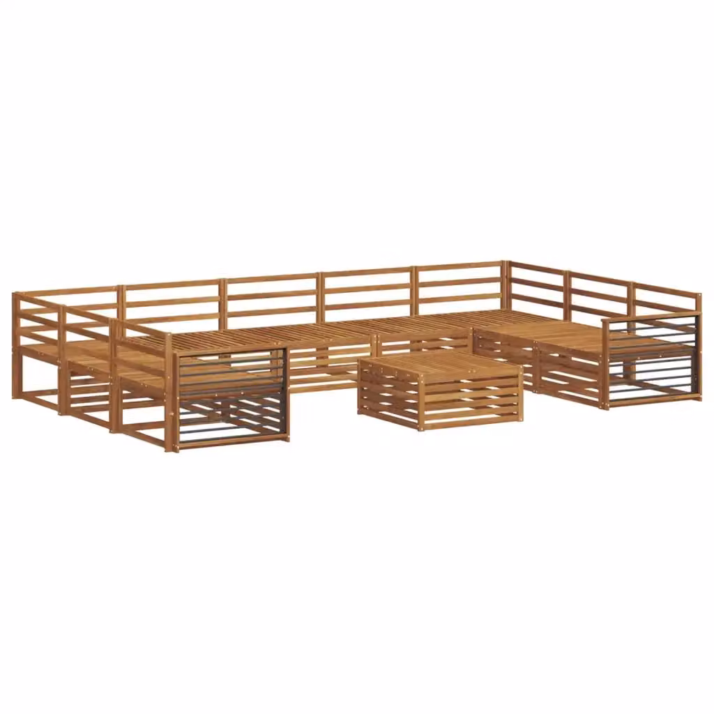 Set di divani da esterno a forma di L con tavolino da caffè vidaXL in legno di acacia marrone, composto da 10 pezzi con cuscini inclusi – 2