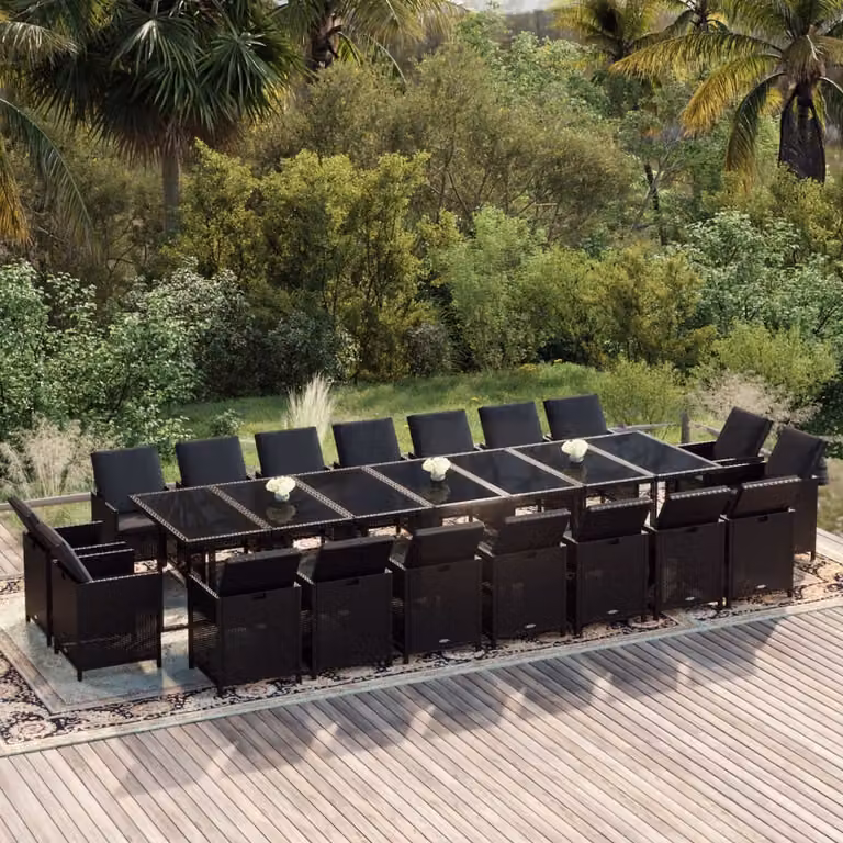 Maison Exclusive - Set da pranzo da giardino da 19 pezzi con cuscini in polyrattan nero