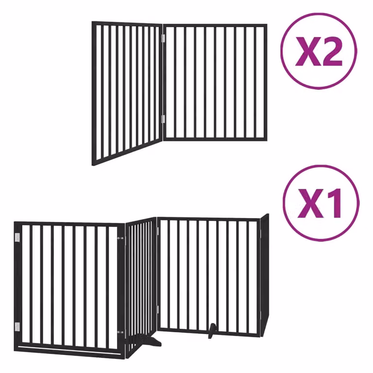 Cancello Cani Porta Pieghevole Nero 8 Pannelli 640 cm Pioppo
