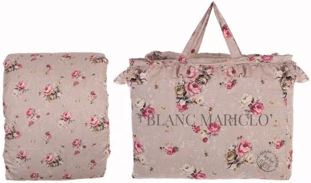 Trapunta Matrimoniale Shabby Chic Blanc Mariclò con Volant, Fantasia Floreale, Beige e Rosa