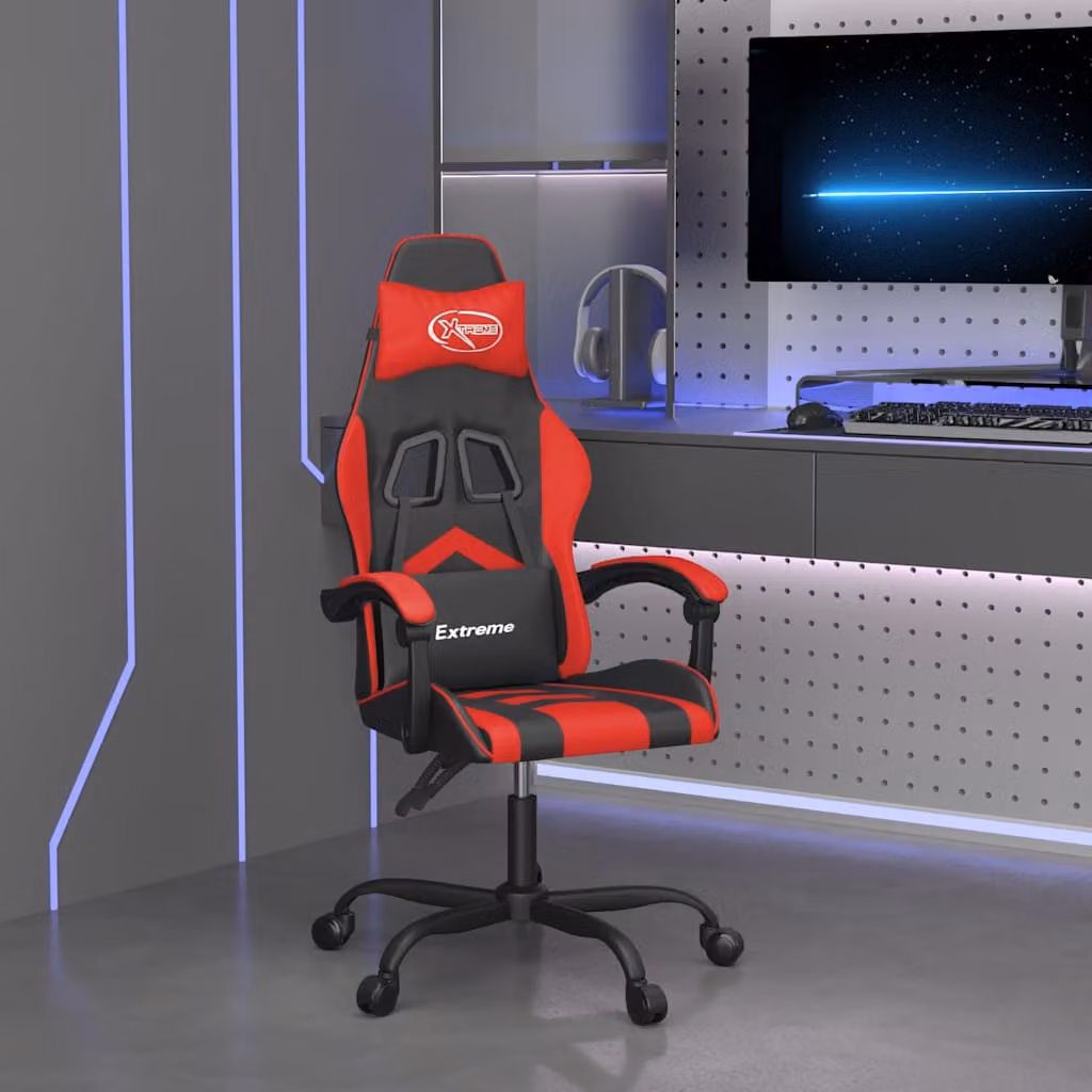 Sedia da Gaming vidaXL Nera e Rossa in Similpelle con Braccioli e Ruote, Ruotabile a 360 Gradi