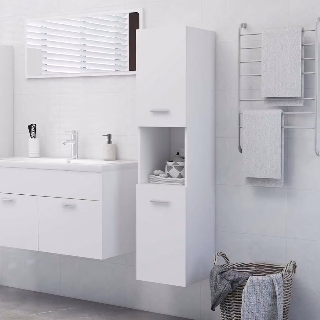 Mobile da bagno moderno vidaXL in legno bianco con ante a battente e ripiani interni L/P/H: 30 x 30 x 130 cm