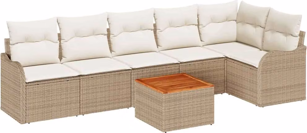 Set Divano da Giardino 7 pcs Beige e Crema polyrattan