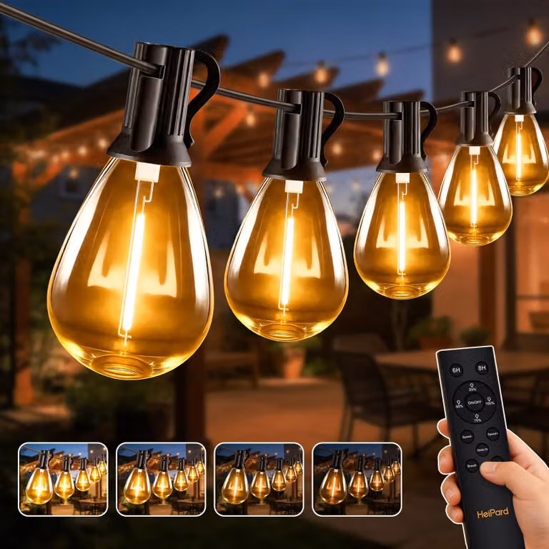 Catena luminosa a LED, 15 metri, 25 luci S11 più 2, grado di protezione IP45, dimmerabile, 2200K, luce bianco caldo