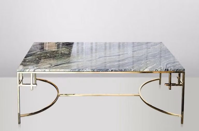 Tavolino da caffè in stile Art Déco, Casa Padrino, Jugendstil, metallo dorato/marmo, 130 x 70 cm