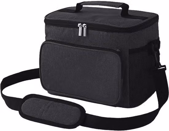 Valigetta da picnic imbottita con ampia borsa a zaino impermeabile, nera, borsa termica da picnic.