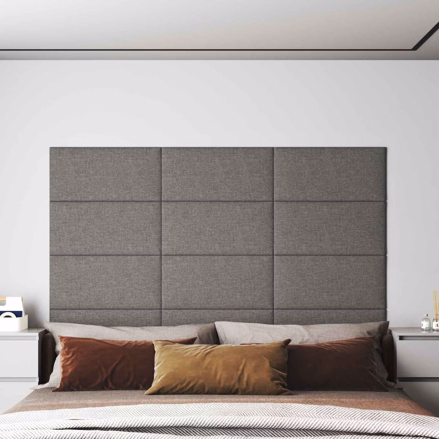 Testiera da parete imbottita vidaXL in tessuto grigio, set da 12 pezzi, L: 60 cm x H: 30 cm