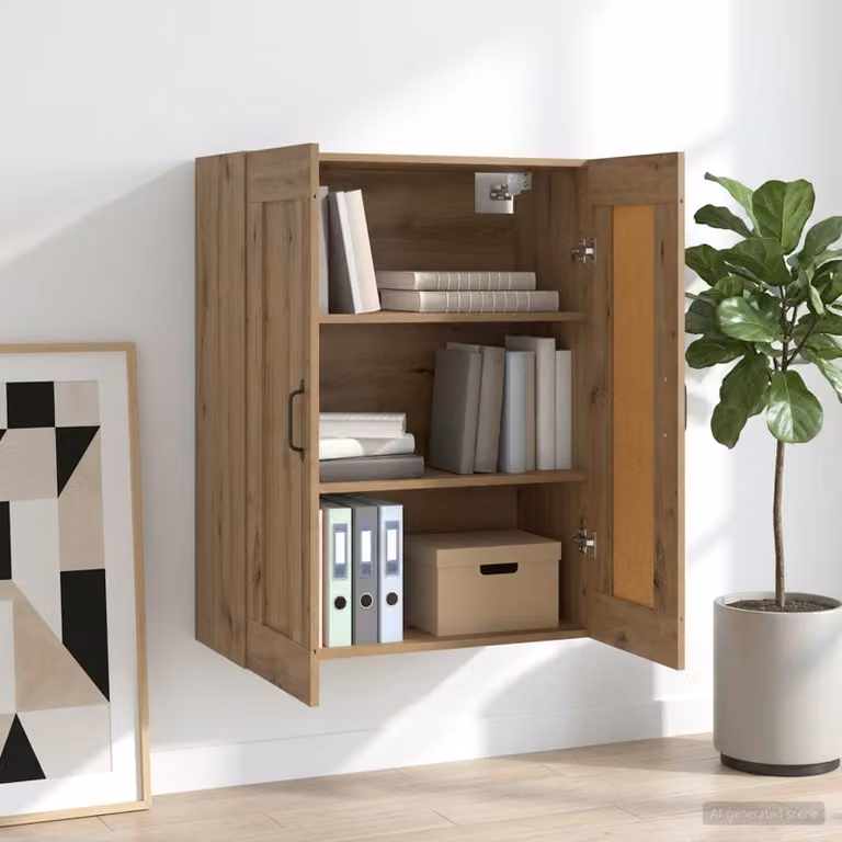 Armadietto a muro vidaXL in rovere moderno con ante a battente e ripiani interni, marrone, L: 69,5 cm, P: 34 cm, H: 90 cm