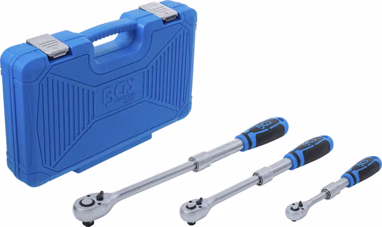 Set di cricchetti reversibili BGS con uscita estensibile a comando quadro esterno 6,3 mm (1/4") - 10 mm (3/8") - 12,5 mm (1/2") 3 pezzi - 25123
