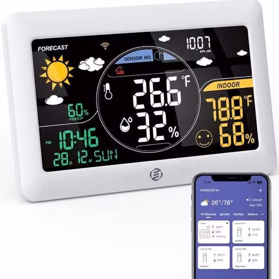 Stazione Meteorologica Digitale per Interno e Esterno - Idrometro - Termometro - Digitale per Interno e Esterno - Misuratore di Umidità dell'Aria - Versione Avanzata