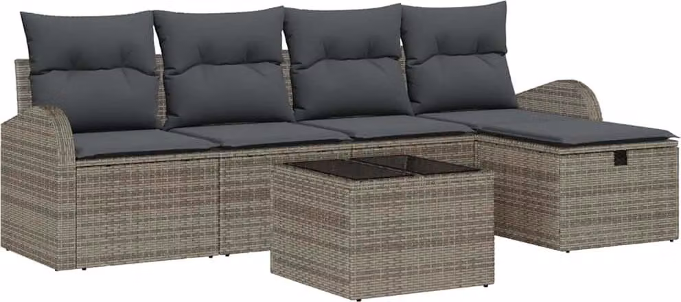 Set Divano da Giardino con cuscino 6 pcs Grigio Poly Rattan