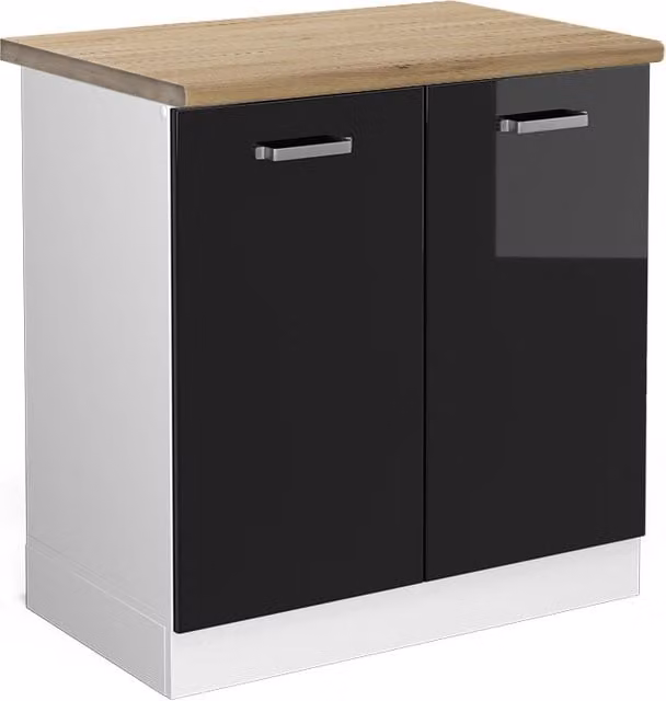 Mobile lavello cucina R-Line Nero lucido/Bianco 80 cm, PL Rovere Vicco