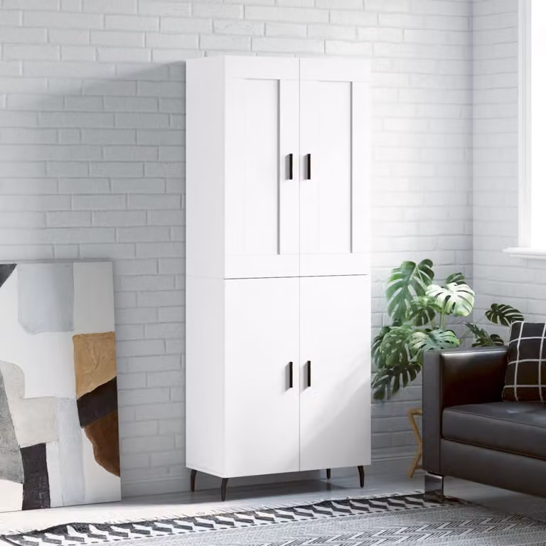 Credenza moderna vidaXL bianca in legno multistrato e metallo L: 69,5 cm, P: 34 cm, H: 180 cm