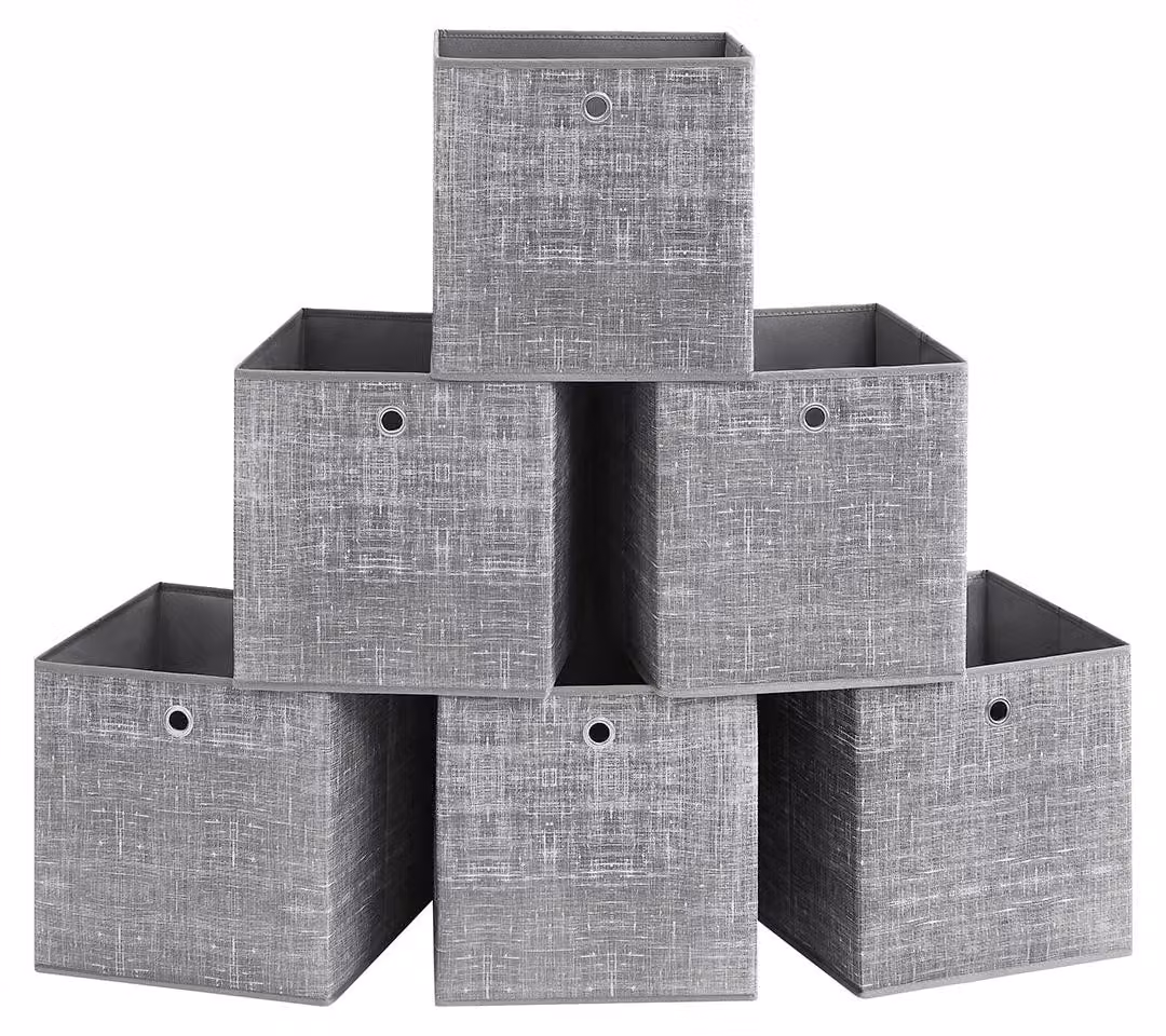 Set di 6 scatole portaoggetti grigie melange – Organizer in cartone – 33 cm