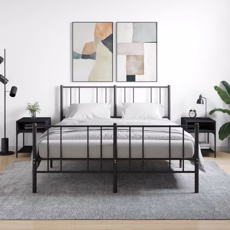 Set di 2 comodini sospesi vidaXL neri in legno e metallo, design moderno per camera da letto, L 40 cm x P 41 cm x H 50 cm
