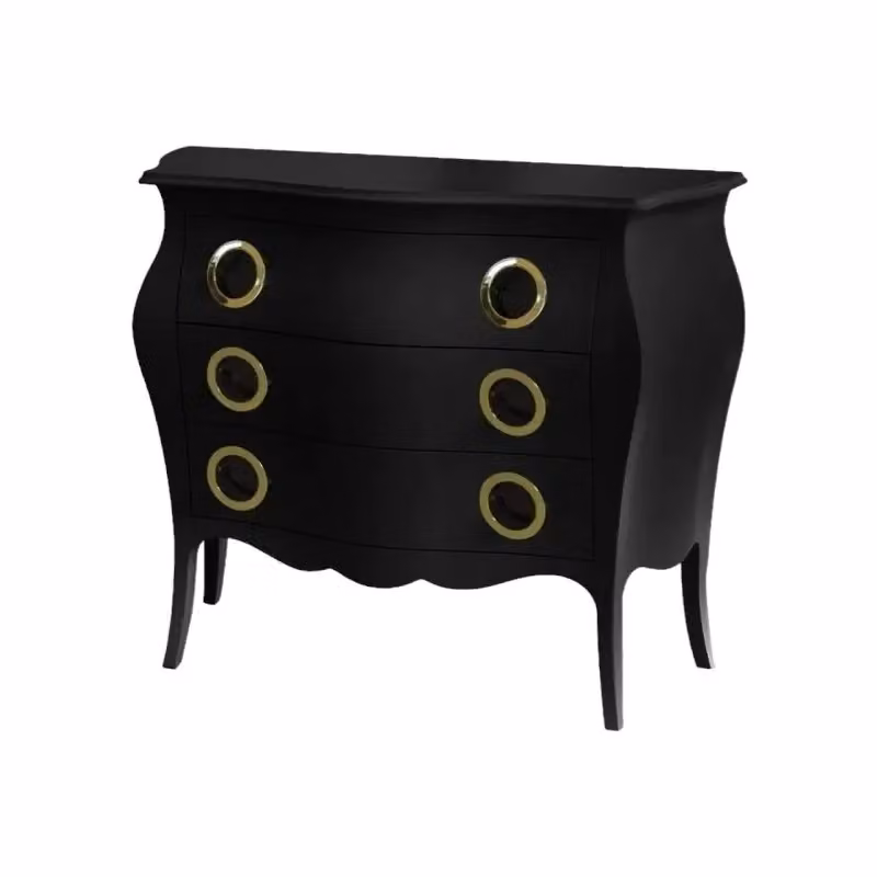 Cassettiera sagomata con 3 cassetti in legno laccato nero opaco con dettagli oro Mobili 2G L: 116 cm, P: 42 cm, H: 85 cm – 2