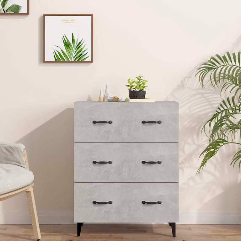Credenza moderna vidaXL in legno multistrato grigio cemento, L: 69,5 cm, P: 34 cm, H: 90 cm