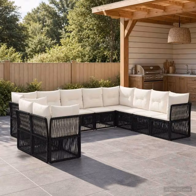 Set Divano da Giardino 10 pz Nero polyrattan 3434269